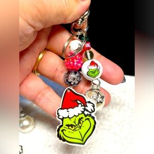 FUN grinch Christmas theme keychain with a touch of bling/purse charm/laptop